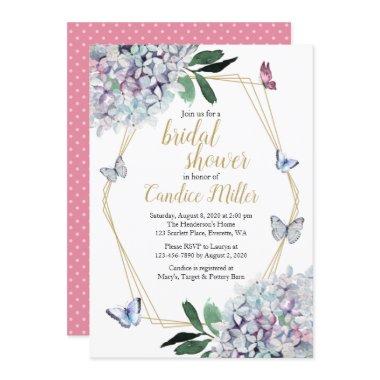 butterfly bridal shower Invitations pink hydrangea