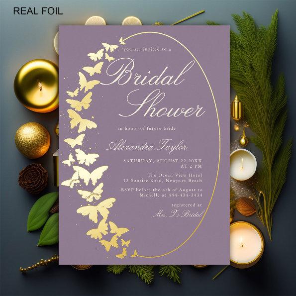 Butterfly Bridal Shower Lavender Gold Modern Chic Foil Invitations