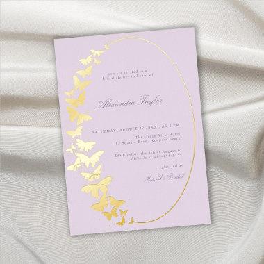 Butterfly Bridal Shower Lilac Elegant Gold Foil Foil Invitations