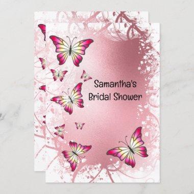 Butterfly bridal shower watercolor rose pink gold Invitations