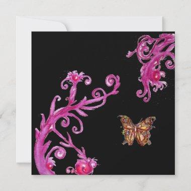 BUTTERFLY , bright pink black Invitations