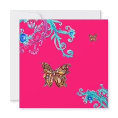 BUTTERFLY , bright pink blue Invitations