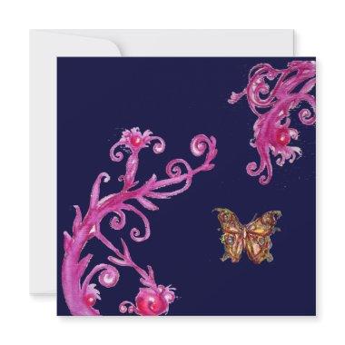 BUTTERFLY , bright pink blue Invitations