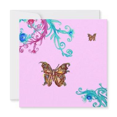 BUTTERFLY , bright pink blue Invitations