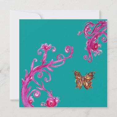 BUTTERFLY , bright pink blue Invitations