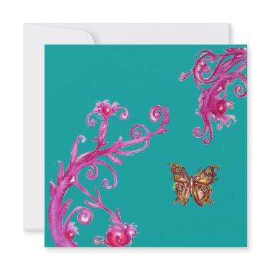 BUTTERFLY , bright pink blue Invitations