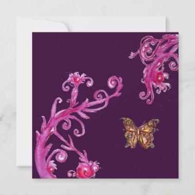 BUTTERFLY , bright pink purple Invitations