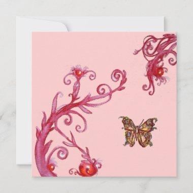 BUTTERFLY , bright pink red Invitations