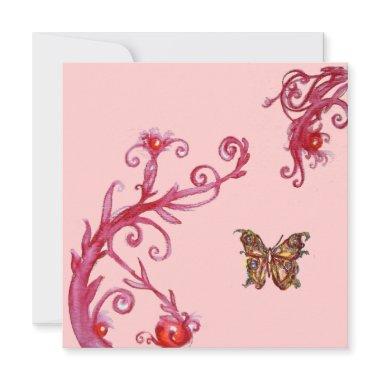 BUTTERFLY , bright pink red Invitations