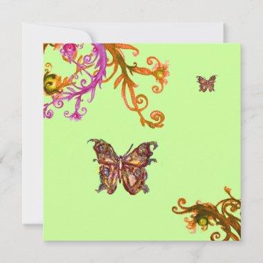 BUTTERFLY , bright pink yellow green Invitations