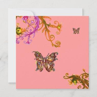 BUTTERFLY , bright pink yellow purple violet Invitations