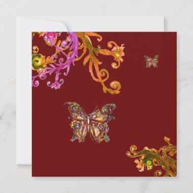 BUTTERFLY , bright pink yellow red Invitations