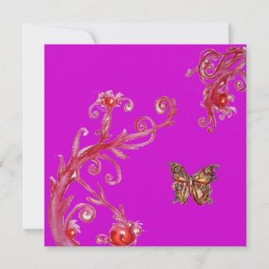 BUTTERFLY , bright red black purple violet Invitations
