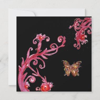 BUTTERFLY , bright red black white Invitations