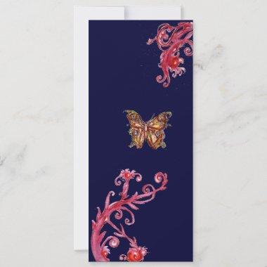BUTTERFLY , bright red blue Invitations