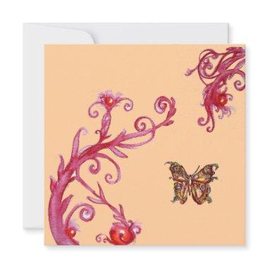 BUTTERFLY , bright red light orange Invitations