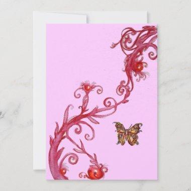 BUTTERFLY , bright red pink Invitations