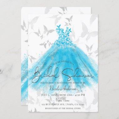 Butterfly Dance Aqua Blue Dress Bridal Shower Invitations