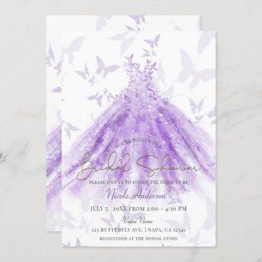 Butterfly Dance Purple Dress Bridal Shower Invitations