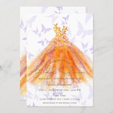 Butterfly Dance Purple Orange Dress Bridal Shower Invitations