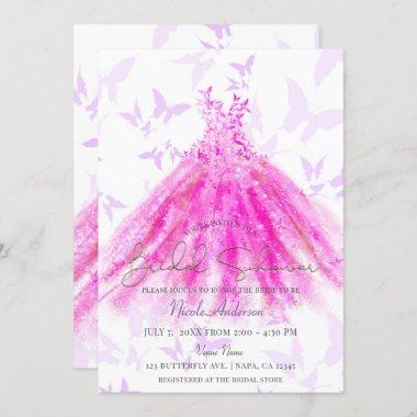 Butterfly Dance Purple & Pink Dress Bridal Shower Invitations