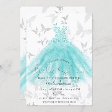 Butterfly Dance Turquoise Dress Bridal Shower Invitations