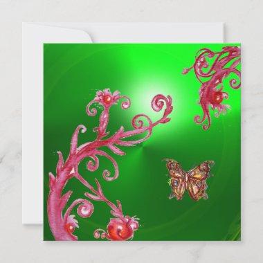 BUTTERFLY EMERALD GREEN bright pink,red Invitations