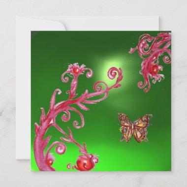 BUTTERFLY EMERALD GREEN bright pink,red Invitations