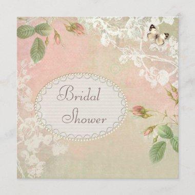 Butterfly & Flowers Shabby Chic Bridal Shower Invitations