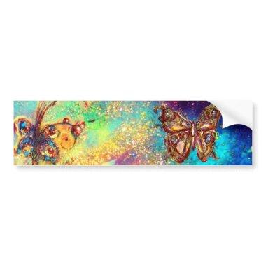 BUTTERFLY IN GOLD BLUE SPARKLES BUMPER STICKER