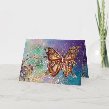 BUTTERFLY IN GOLD SPARKLES ,Blue Green Teal Invitations