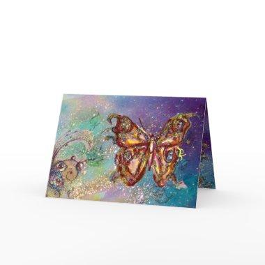 BUTTERFLY IN GOLD SPARKLES ,Blue Green Teal