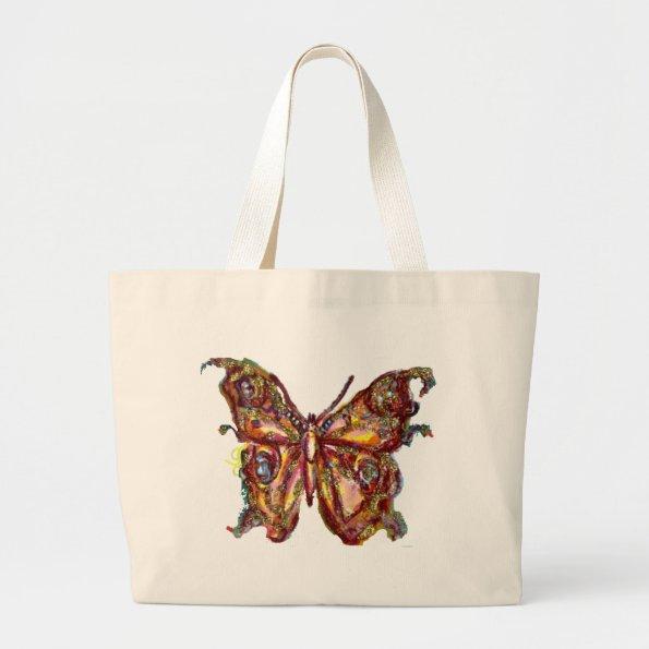 BUTTERFLY IN GOLD SPARKLES LARGE TOTE BAG