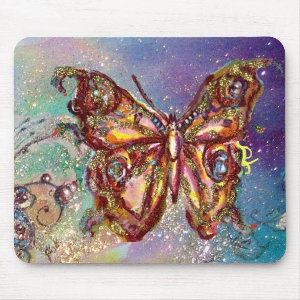 BUTTERFLY IN GOLD SPARKLES MOUSE PAD