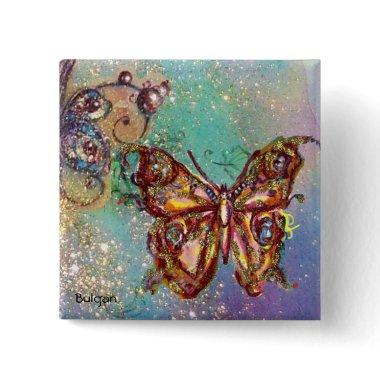 BUTTERFLY IN GOLD SPARKLES PINBACK BUTTON