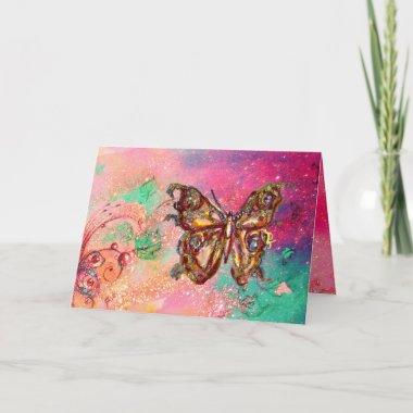 BUTTERFLY IN GOLD SPARKLES ,Pink Green Teal Invitations