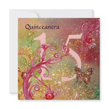 BUTTERFLY IN GOLD SPARKLES Quinceanera Birthday Invitations