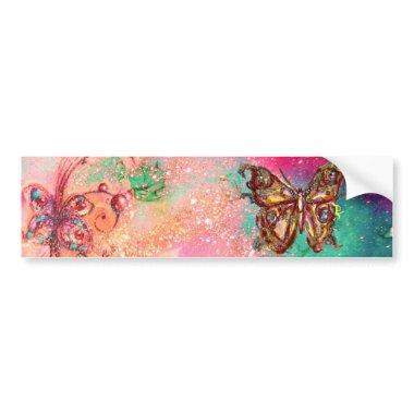 BUTTERFLY IN PINK GOLD SPARKLES BUMPER STICKER