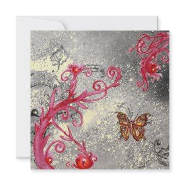 BUTTERFLY IN SPARKLE 2 red gold metallic wedding Invitations