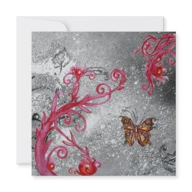 BUTTERFLY IN SPARKLE 2 Silver Metallic Wedding Invitations