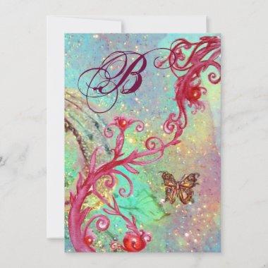 BUTTERFLY IN SPARKLES 2 Blue Wedding Monogram , Invitations