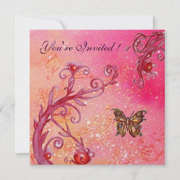 BUTTERFLY IN SPARKLES Elegant Pink Wedding Party Invitations