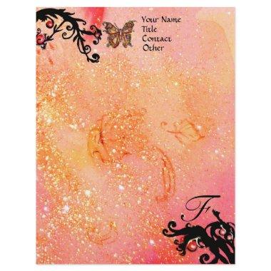 BUTTERFLY IN SPARKLES ,Pink Black Swirls Monogram Letterhead