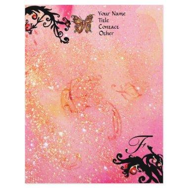 BUTTERFLY IN SPARKLES ,Pink Black Swirls Monogram Letterhead