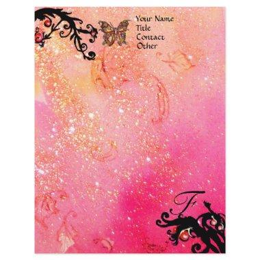 BUTTERFLY IN SPARKLES ,Pink Fuchsia Black Monogram Letterhead