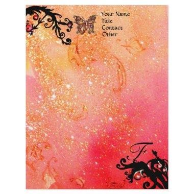 BUTTERFLY IN SPARKLES ,Pink Gold Black Monogram Letterhead