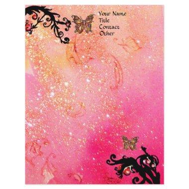 BUTTERFLY IN SPARKLES ,Pink Red Black Swirls Letterhead