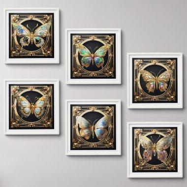 Butterfly iridescent gold retro frame wall peel and stick photo tile