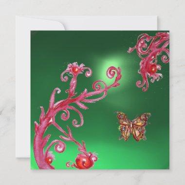 BUTTERFLY JADE GREEN bright pink,red Invitations