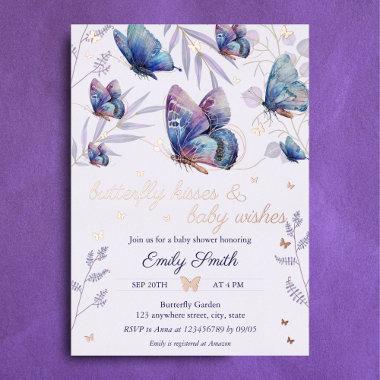 Butterfly Kisses & Baby Wishes Baby Shower Foil Invitations